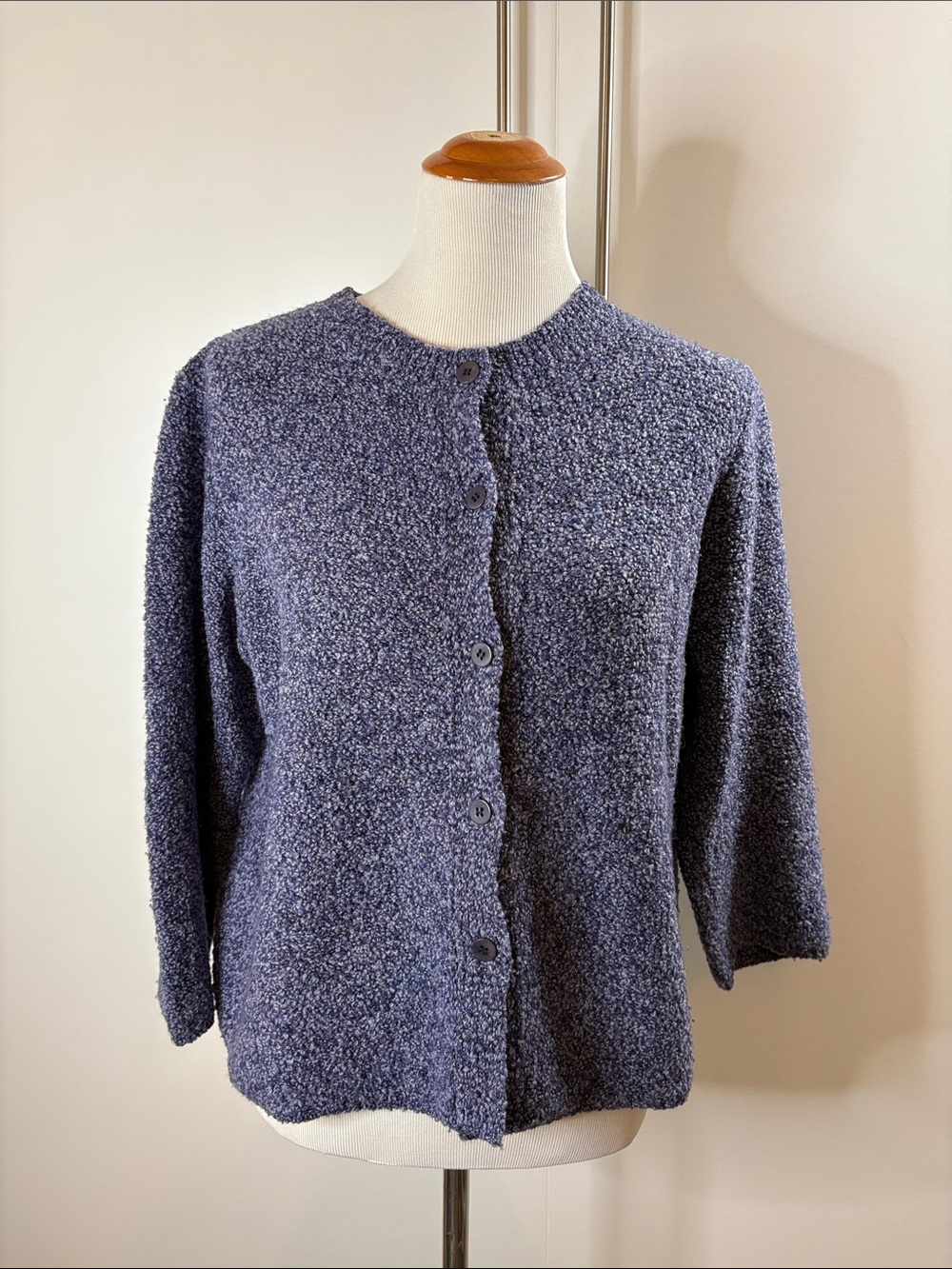 Eileen Fisher Textured Bouclé Cashmere & Wool Periwinkle Button-Front Cardigan M